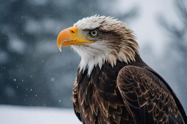 Foto geconcentreerde opname van een majestueuze adelaar op een winterdag