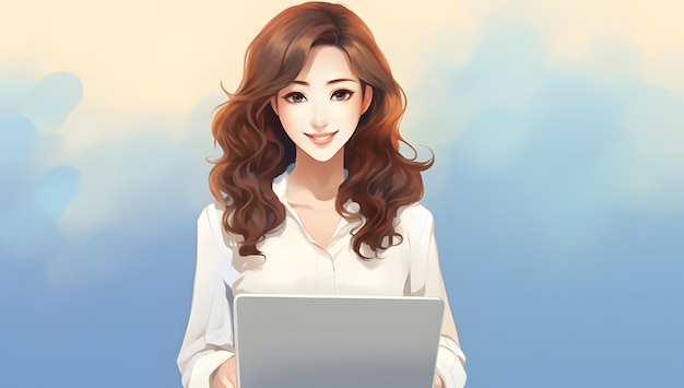 Geconcentreerde zakenvrouw die aan een laptop werkt in een moderne kantooromgeving met generatieve AI