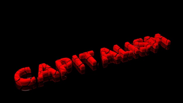 Gecrasht kapitalisme woord gebroken in rode stukken op zwarte achtergrond