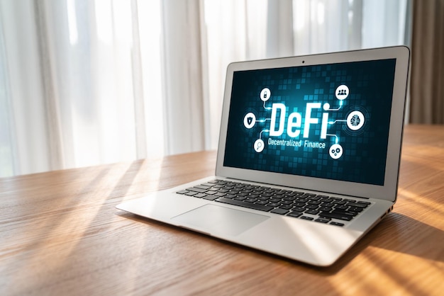 Gedecentraliseerde financiën of DeFi-concept op modieus computerscherm