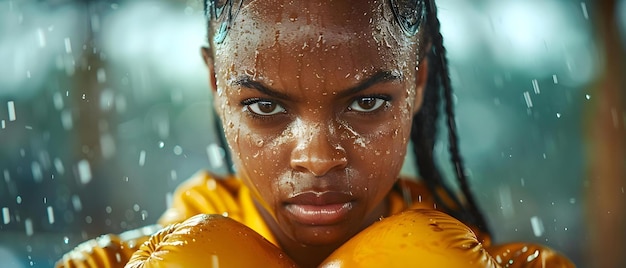 Gedecideerde bokser straalt focus en kracht uit Concept atleet fotoshoot Moedige en sterke sportportretten