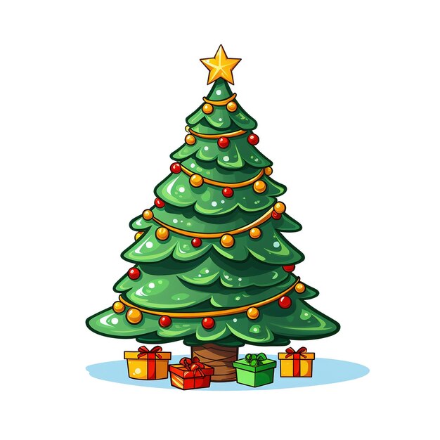 Gedecoreerde kerstboom met geschenkdozen sterlichten decoratieballen en lampen Generatieve Ai