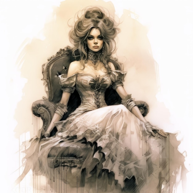 Foto gedetailleerd karakterontwerp van een vrouw in ouderwetse jurk in