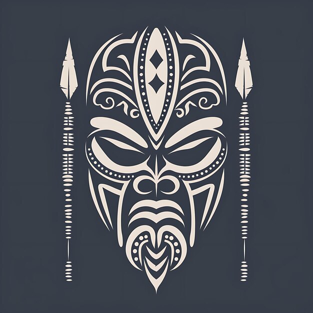 Foto gedetailleerd maori tribal mask logo met verdraaide patronen en sp tshirt tattoo ink outline cnc simple