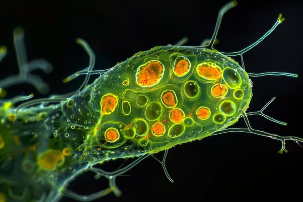 Gedetailleerd microscopisch beeld van een groene alge