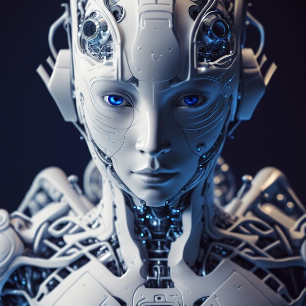 Gedetailleerd portret van een humanoïde robot Close-up portretfoto van android Fotorealistische illustratie