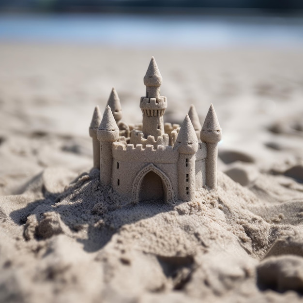 Gedetailleerd zandkasteel op een strand