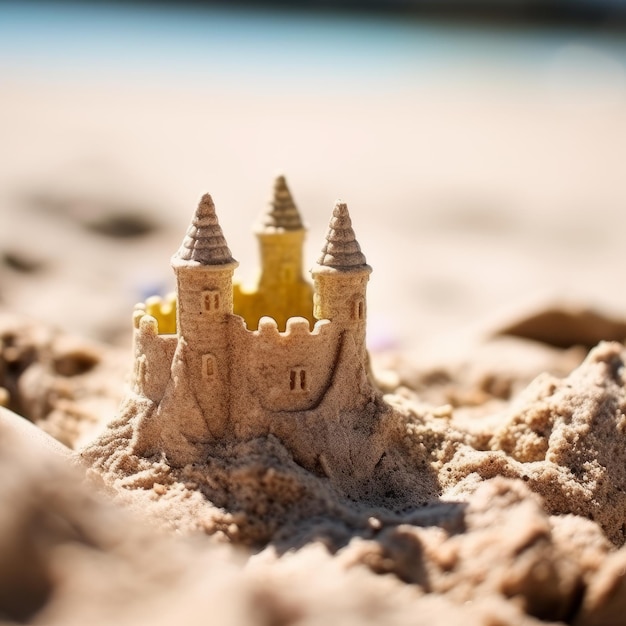 Gedetailleerd zandkasteel op een strand