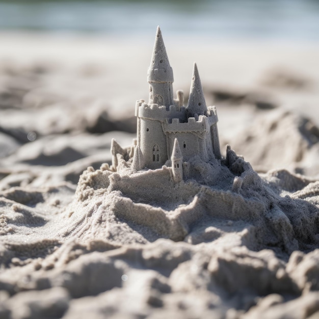 Gedetailleerd zandkasteel op een strand