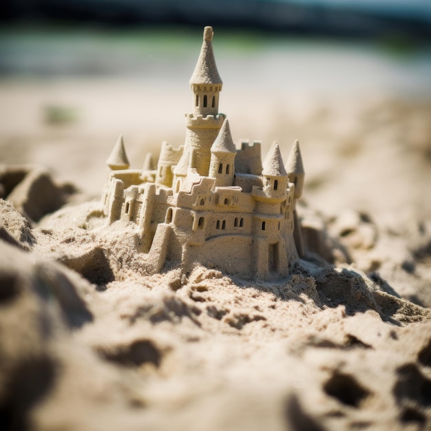 Gedetailleerd zandkasteel op een strand