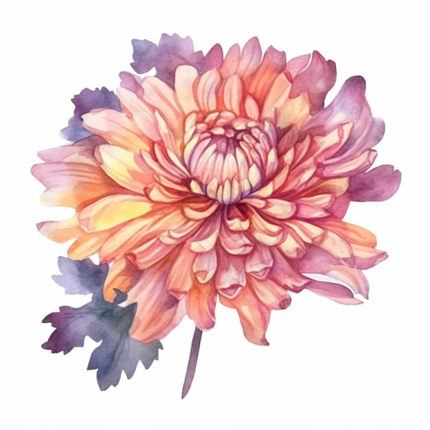 Gedetailleerde aquarelillustratie die de schoonheid van een chrysanthemum toont