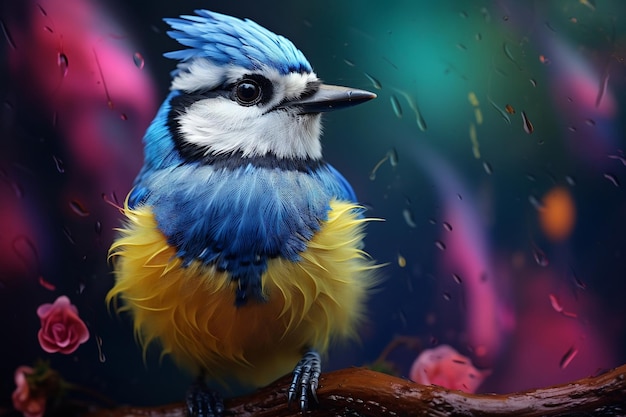 Gedetailleerde close-up van een blauwe tit vogel in focus Generative Ai