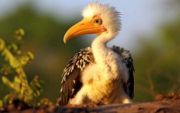 Gedetailleerde close-up van een geel-billed hornbill kuiken