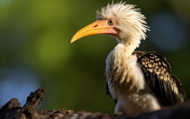 Gedetailleerde close-up van een geel-billed hornbill kuiken