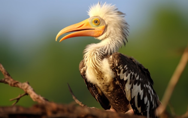 Gedetailleerde close-up van een geel-billed hornbill kuiken