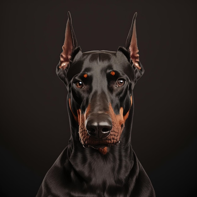 Foto gedetailleerde close-up van een mooie zwarte doberman hond