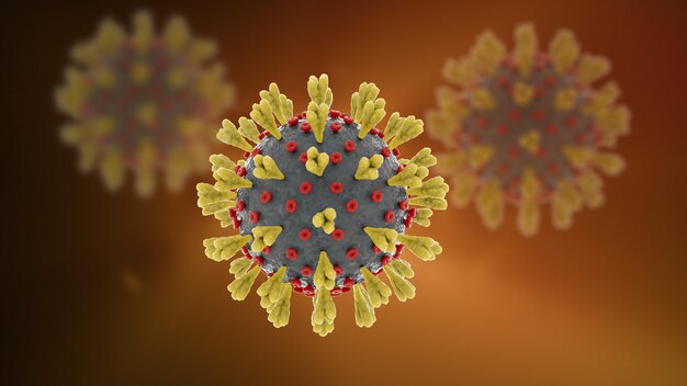 Gedetailleerde close-up van nieuwe kiemen van het coronavirus die de ziekte van covid 19 veroorzaken.