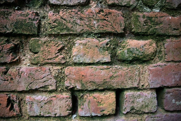 Gedetailleerde close-up van oude bakstenen muren bij de historische gebouwen Achtergrondstructuur