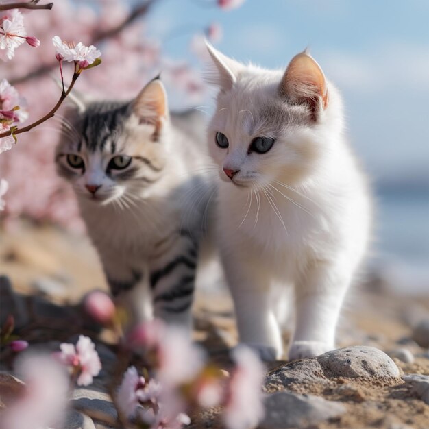 Gedetailleerde foto Twee extreem schattige kittens lopen