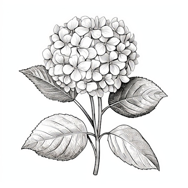 Foto gedetailleerde gravure stijl hortensia schets vector illustratie