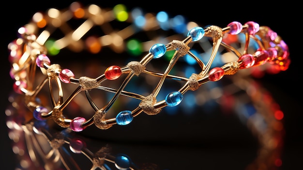 Foto gedetailleerde illustratie van de dubbele spiraal dna-structuur in kleurrijke grafische weergave