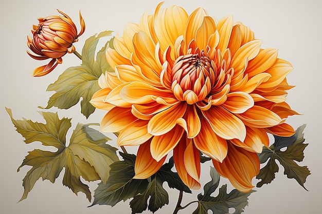 Gedetailleerde illustratie van een oranje dahlia bloem