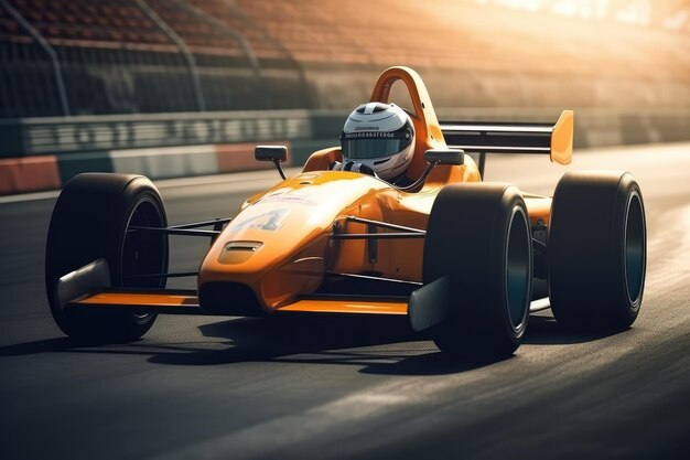 Gedetailleerde illustratie van een racer met een helm die door een auto navigeert