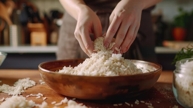 Gedetailleerde keuken achtergrond met rijstkorrels koken en voedsel concept