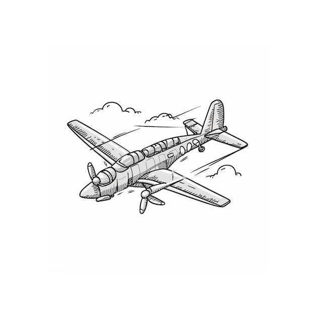 Gedetailleerde LINEART-tekening van een vliegend vliegtuig
