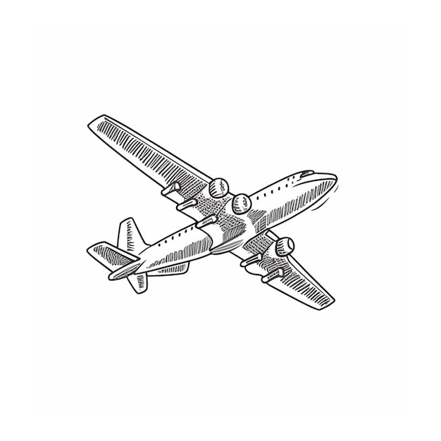 Gedetailleerde LINEART-tekening van een vliegend vliegtuig