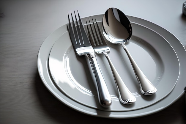 Gedetailleerde opname van een set zilverwerk op een tafel met eten