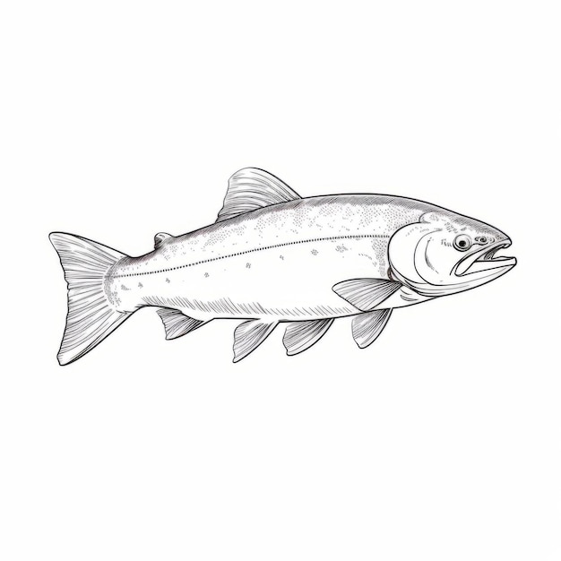 Gedetailleerde rivier zalm schets Chroomplated personage illustratie