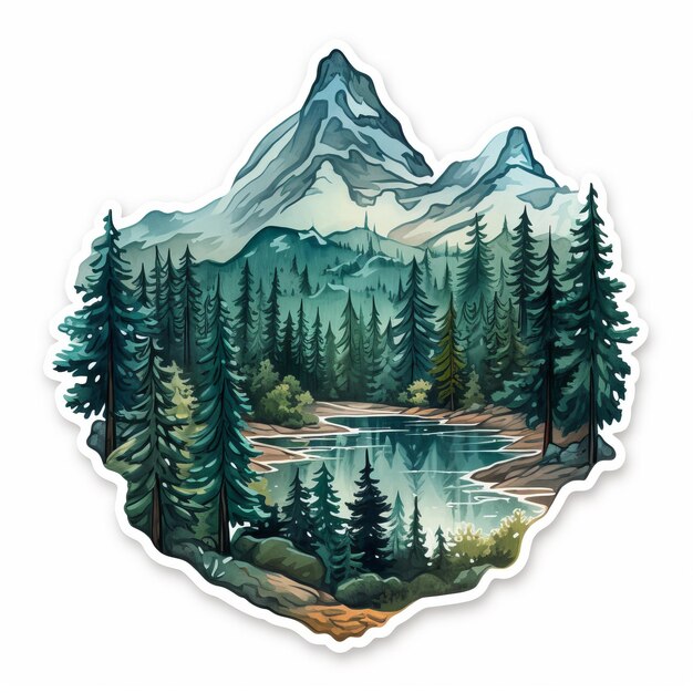 Gedetailleerde schaduw sticker van bos met meer