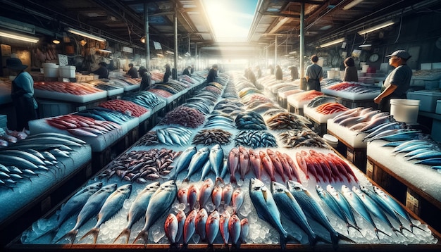Foto gedetailleerde versheid op de vismarkt