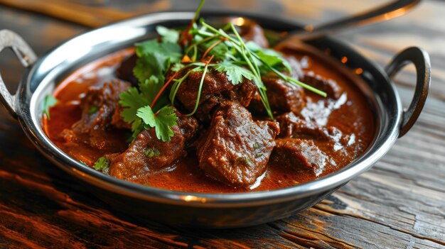 Foto gedetailleerde weergave van een schaal met eten op tafel deze afbeelding kan worden gebruikt om heerlijke maaltijden, voedselvoorbereiding of restaurantmenu's te tonen