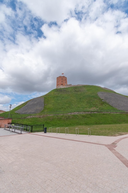 Gediminas Castle Tower with Lithuanian flag on top Vilnius Lithuania