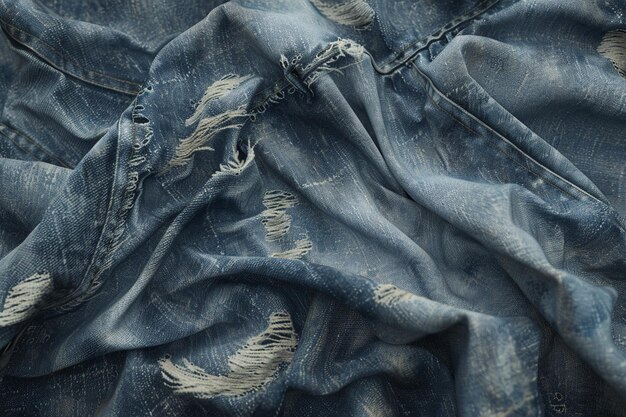 Gedragen distressed denim textuur met vervaagde wassen en