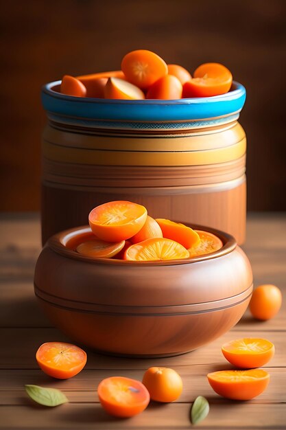 Gedroogde abrikozen in een houten schotel