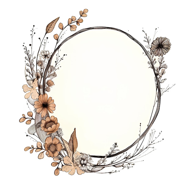 Foto gedroogde bloemen in boho-stijl asymmetrische ovale tekening met gedroogde bloemen