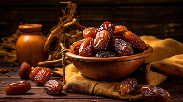 Gedroogde dadels op een houten tafel