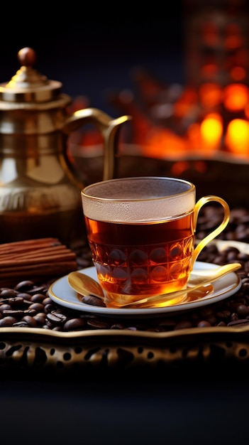 Gedurfde en aromatische Arabische zwarte koffie, een traditioneel brouwsel met rijke smaken Vertical Mobile Wallpaper