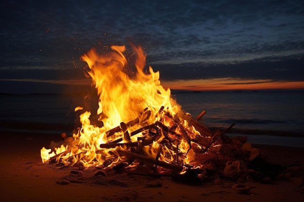 Foto geef je over aan de betovering van een strandvuur.