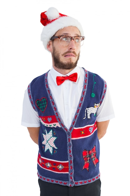 Фото geeky hipster в шляпе санта