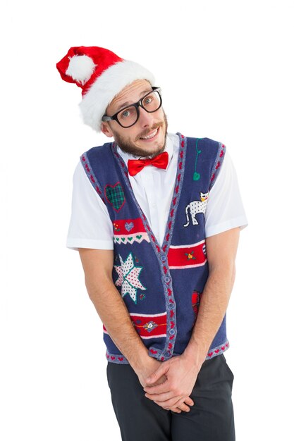 Photo geeky hipster in santa hat