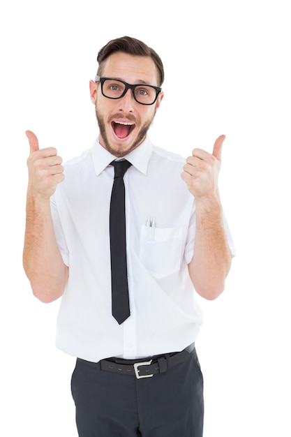 Geeky young man showing thumbs up