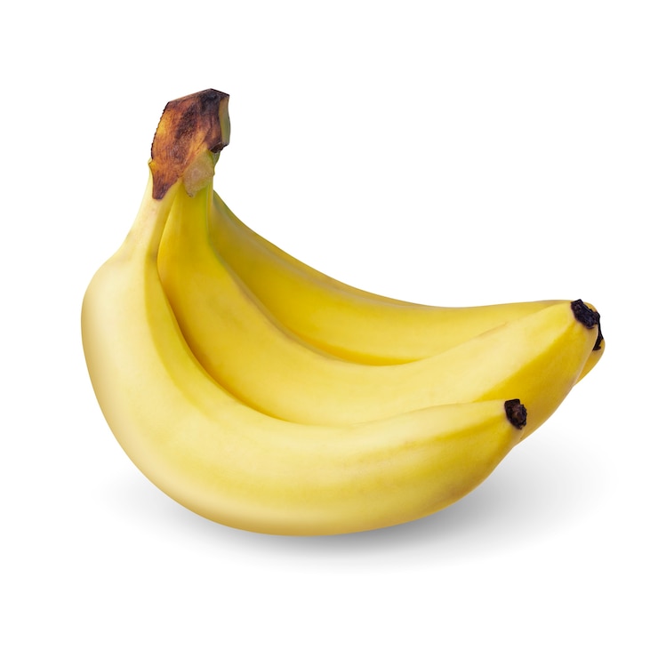Foto geel banaanfruit dat op wit wordt geïsoleerd