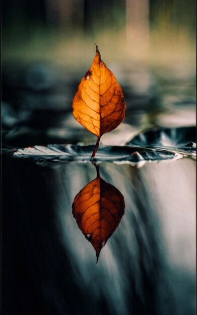 Geel blad blauw water