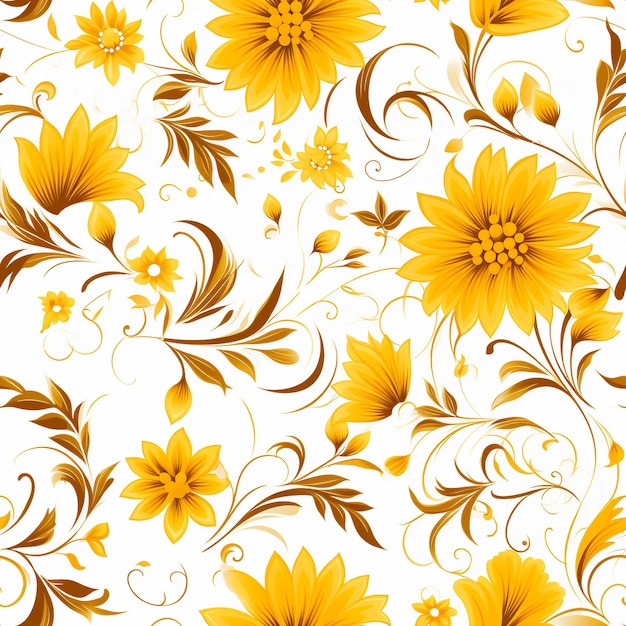 Foto geel bloempatroon naadloos op wit