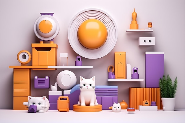 Geel en paars huis voor Kitty in 3D-stijl genereren AI