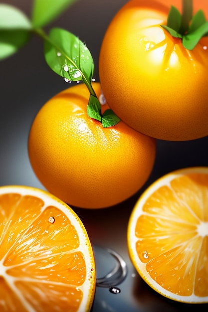 Geel oranje fruit segment sinaasappelsap display zakelijke promotie reclame achtergrond